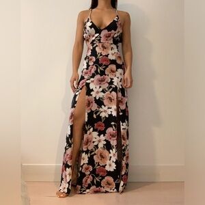 Pink and Black Floral Dress